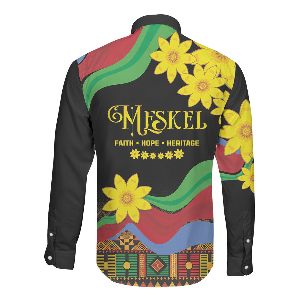Eritrea Meskel Long Sleeve Button Shirt Eritrean Tribal Meskel Daisy Flag Inspired