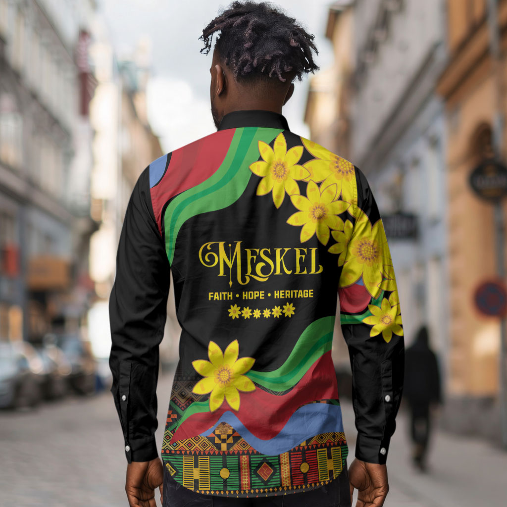 Eritrea Meskel Long Sleeve Button Shirt Eritrean Tribal Meskel Daisy Flag Inspired