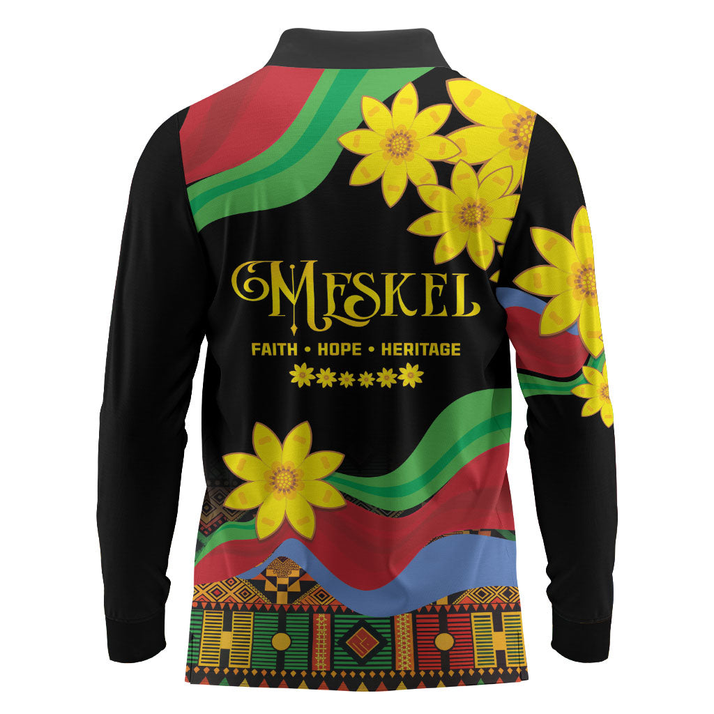 Eritrea Meskel Long Sleeve Polo Shirt Eritrean Tribal Meskel Daisy Flag Inspired