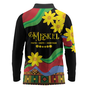 Eritrea Meskel Long Sleeve Polo Shirt Eritrean Tribal Meskel Daisy Flag Inspired