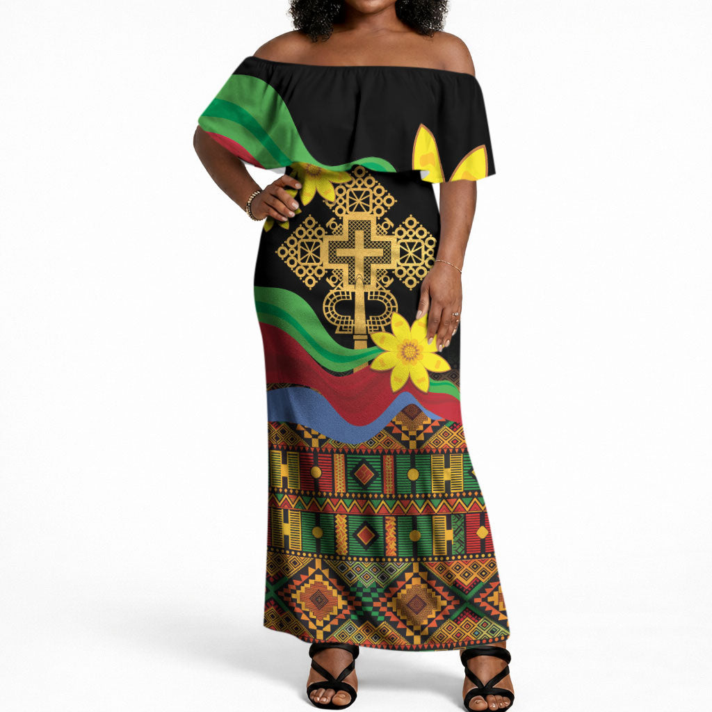 Eritrea Meskel Off Shoulder Maxi Dress Eritrean Tribal Meskel Daisy Flag Inspired