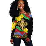 Eritrea Meskel Off Shoulder Sweater Eritrean Tribal Meskel Daisy Flag Inspired