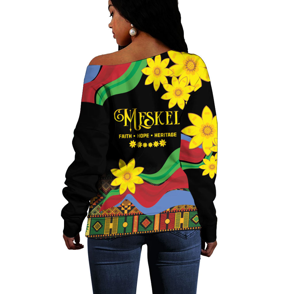 Eritrea Meskel Off Shoulder Sweater Eritrean Tribal Meskel Daisy Flag Inspired