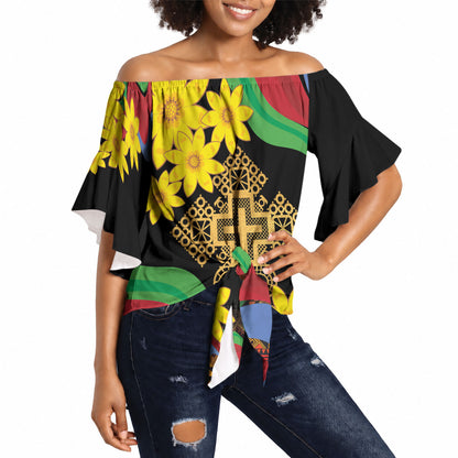 Eritrea Meskel Off Shoulder Wrap Waist Top Eritrean Tribal Meskel Daisy Flag Inspired