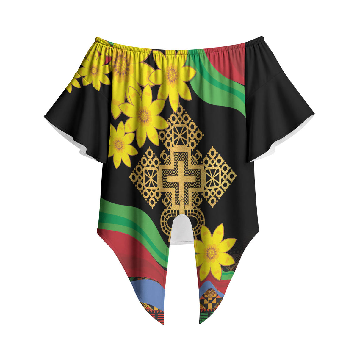 Eritrea Meskel Off Shoulder Wrap Waist Top Eritrean Tribal Meskel Daisy Flag Inspired