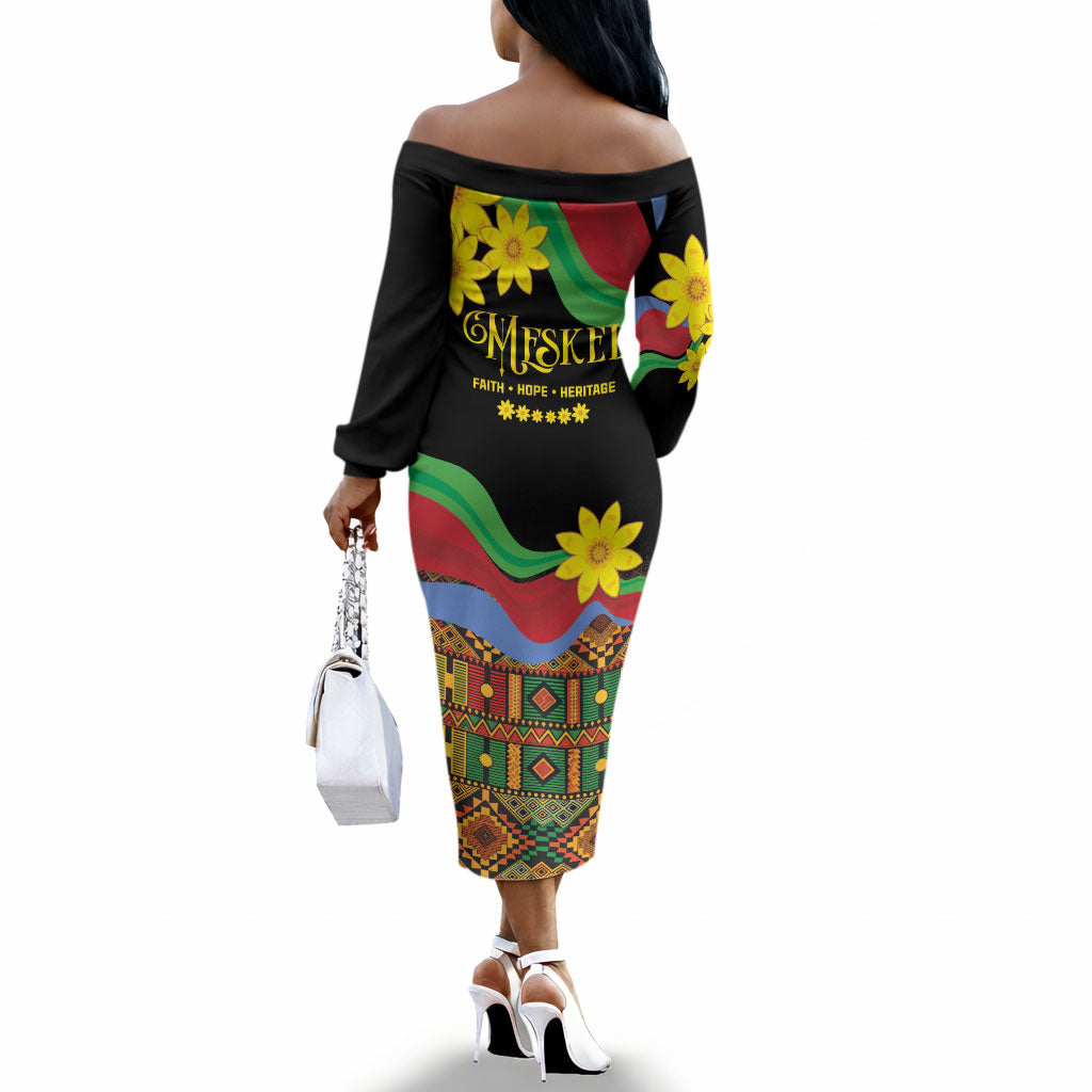 Eritrea Meskel Off The Shoulder Long Sleeve Dress Eritrean Tribal Meskel Daisy Flag Inspired