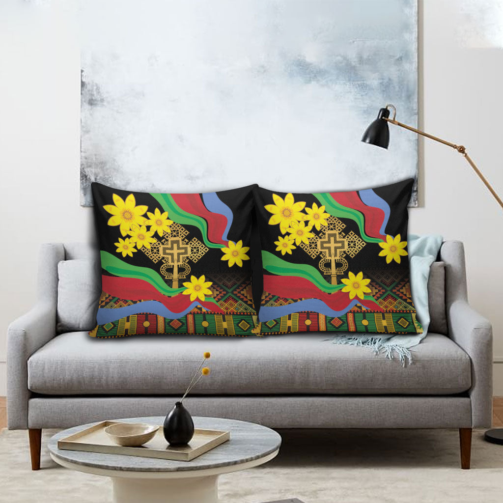 Eritrea Meskel Pillow Cover Eritrean Tribal Meskel Daisy Flag Inspired