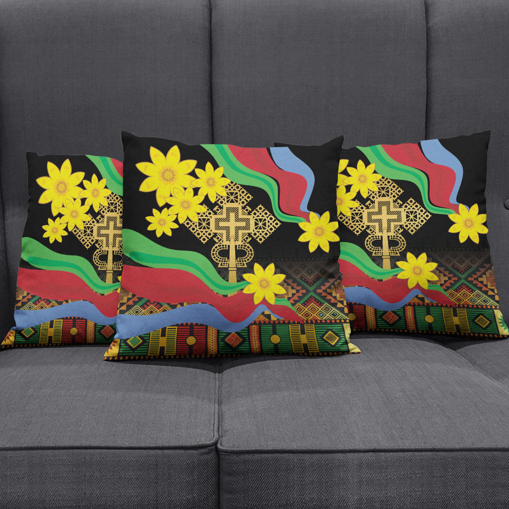 Eritrea Meskel Pillow Cover Eritrean Tribal Meskel Daisy Flag Inspired