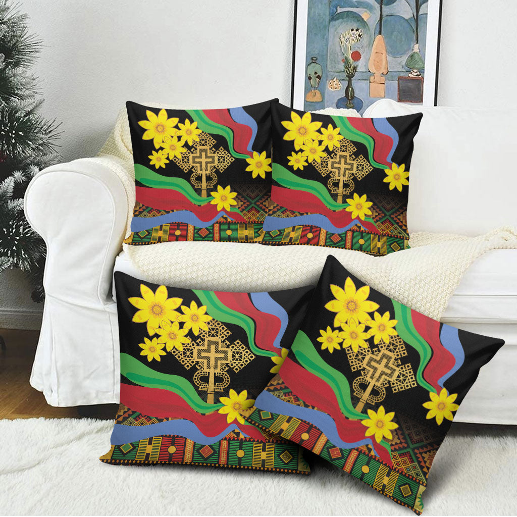 Eritrea Meskel Pillow Cover Eritrean Tribal Meskel Daisy Flag Inspired