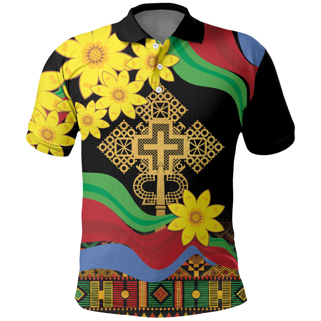 Eritrea Meskel Polo Shirt Eritrean Tribal Meskel Daisy Flag Inspired