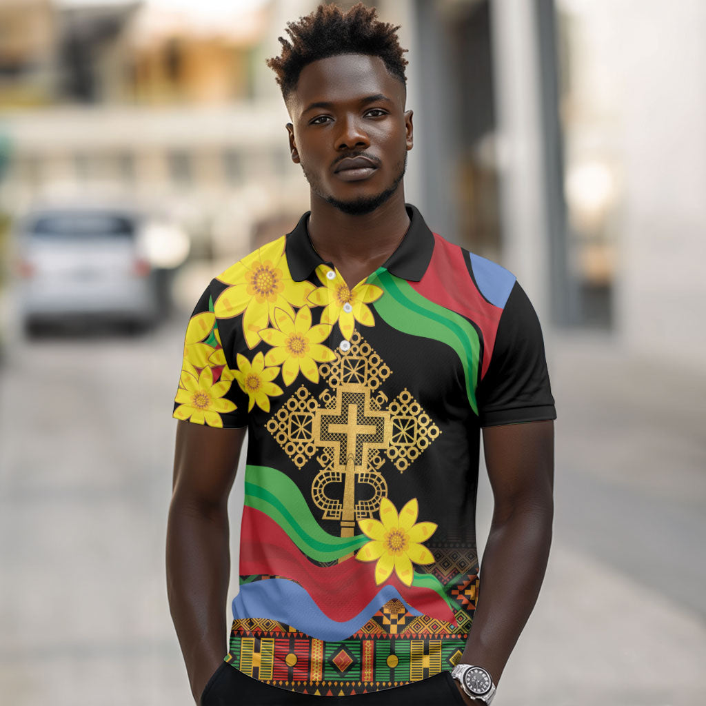 Eritrea Meskel Polo Shirt Eritrean Tribal Meskel Daisy Flag Inspired