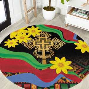 Eritrea Meskel Round Carpet Eritrean Tribal Meskel Daisy Flag Inspired