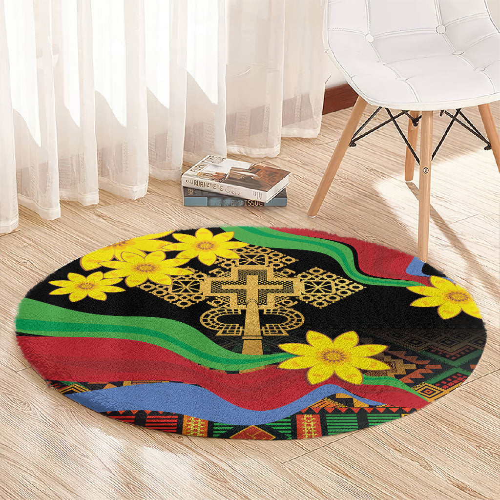 Eritrea Meskel Round Carpet Eritrean Tribal Meskel Daisy Flag Inspired