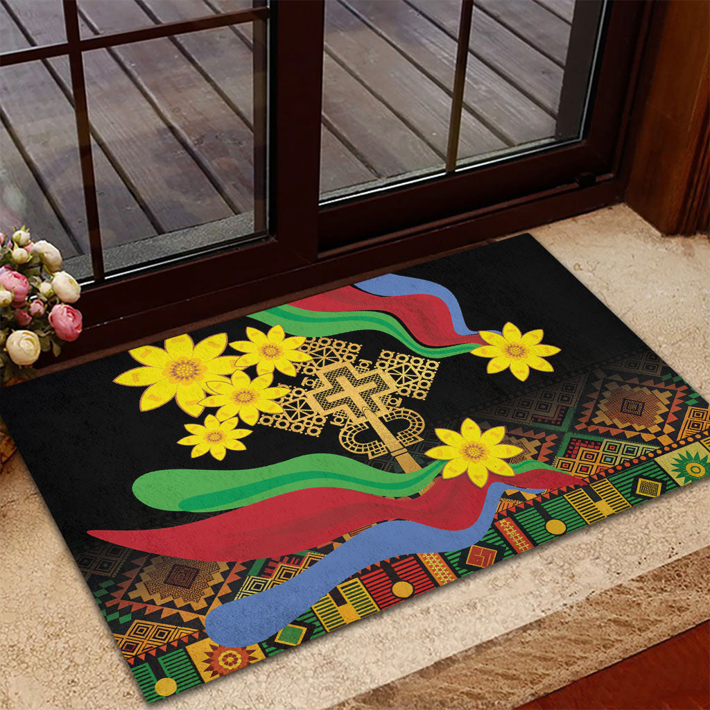 Eritrea Meskel Rubber Doormat Eritrean Tribal Meskel Daisy Flag Inspired