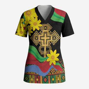 Eritrea Meskel Scrub Top Eritrean Tribal Meskel Daisy Flag Inspired