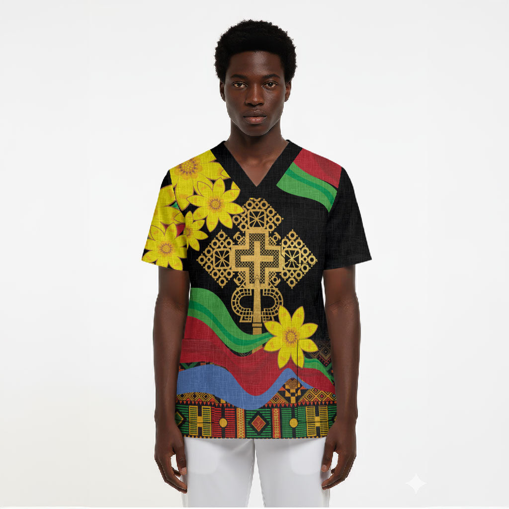 Eritrea Meskel Scrub Top Eritrean Tribal Meskel Daisy Flag Inspired