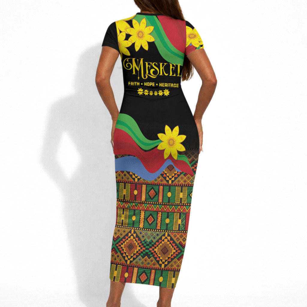 Eritrea Meskel Short Sleeve Bodycon Dress Eritrean Tribal Meskel Daisy Flag Inspired