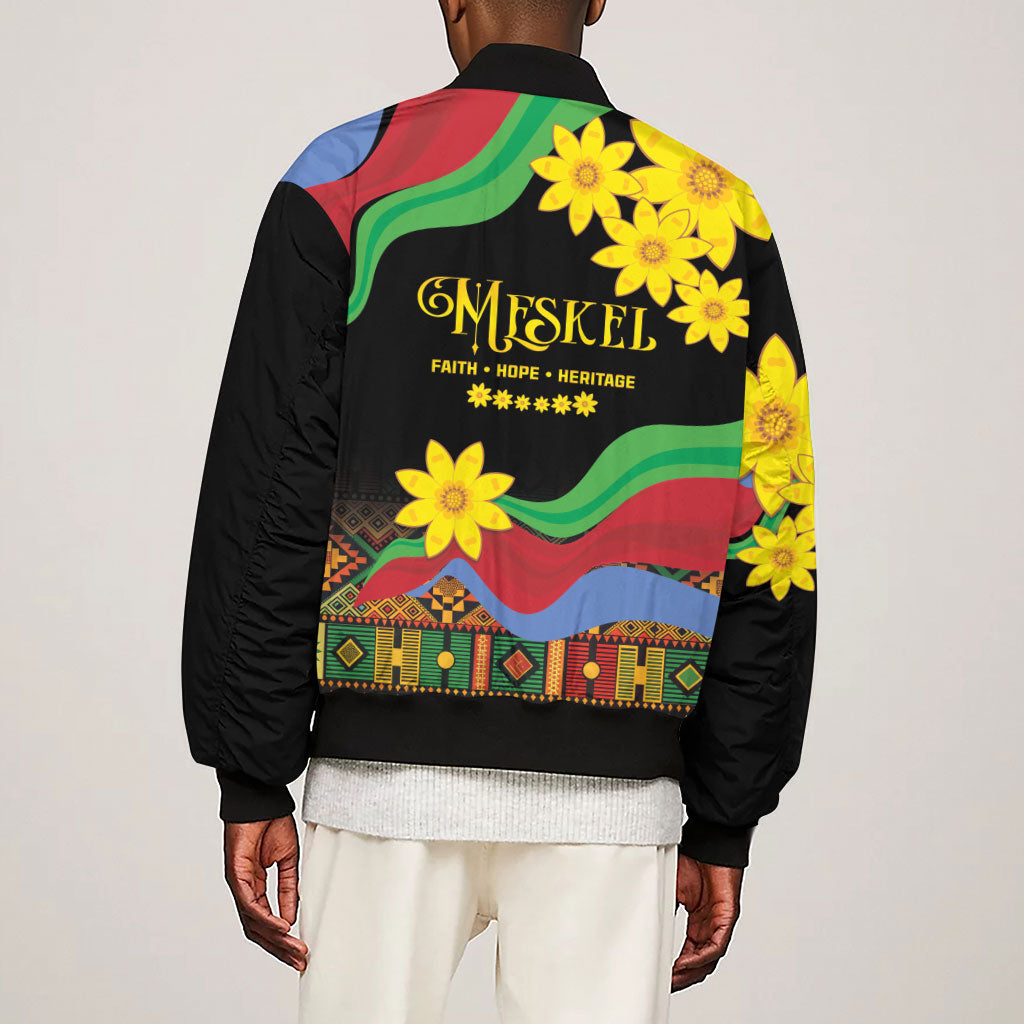 Eritrea Meskel Sleeve Zip Bomber Jacket Eritrean Tribal Meskel Daisy Flag Inspired