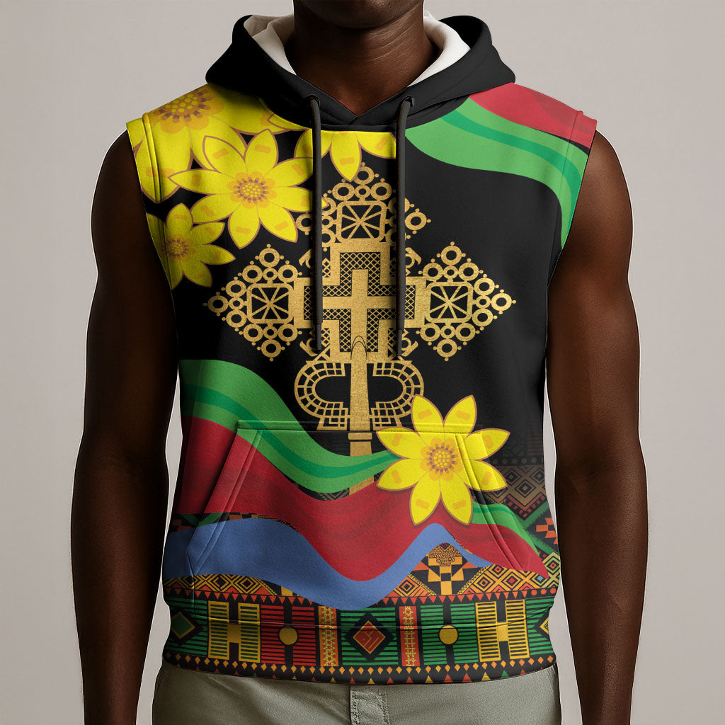Eritrea Meskel Sleeveless Hoodie Eritrean Tribal Meskel Daisy Flag Inspired