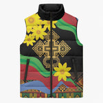 Eritrea Meskel Sleeveless Puffer Jacket Eritrean Tribal Meskel Daisy Flag Inspired