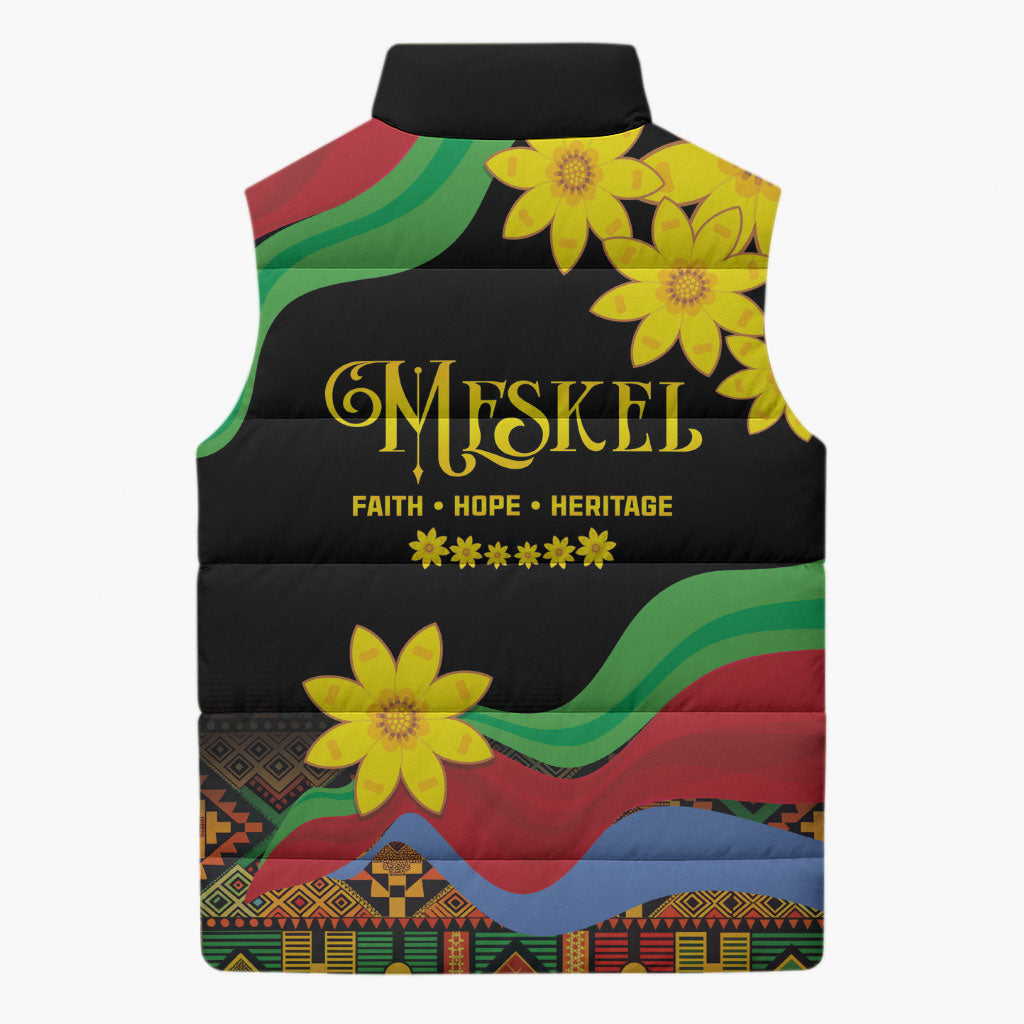 Eritrea Meskel Sleeveless Puffer Jacket Eritrean Tribal Meskel Daisy Flag Inspired