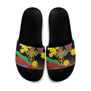 Eritrea Meskel Slide Sandals Eritrean Tribal Meskel Daisy Flag Inspired