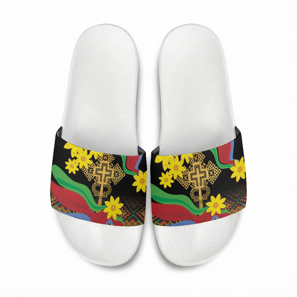 Eritrea Meskel Slide Sandals Eritrean Tribal Meskel Daisy Flag Inspired