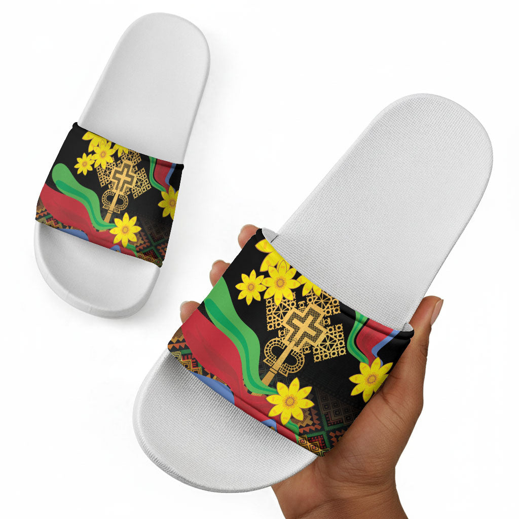 Eritrea Meskel Slide Sandals Eritrean Tribal Meskel Daisy Flag Inspired