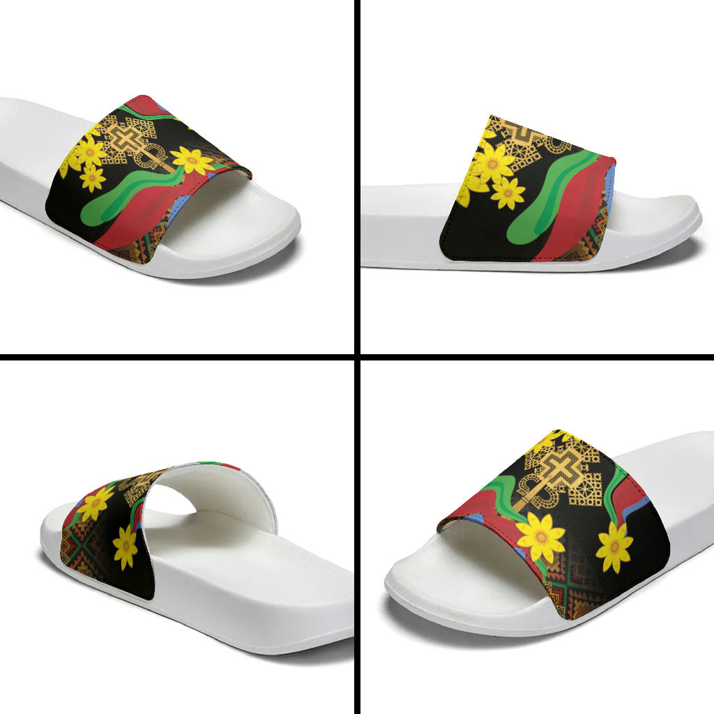 Eritrea Meskel Slide Sandals Eritrean Tribal Meskel Daisy Flag Inspired