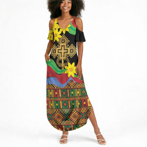 Eritrea Meskel Summer Maxi Dress Eritrean Tribal Meskel Daisy Flag Inspired