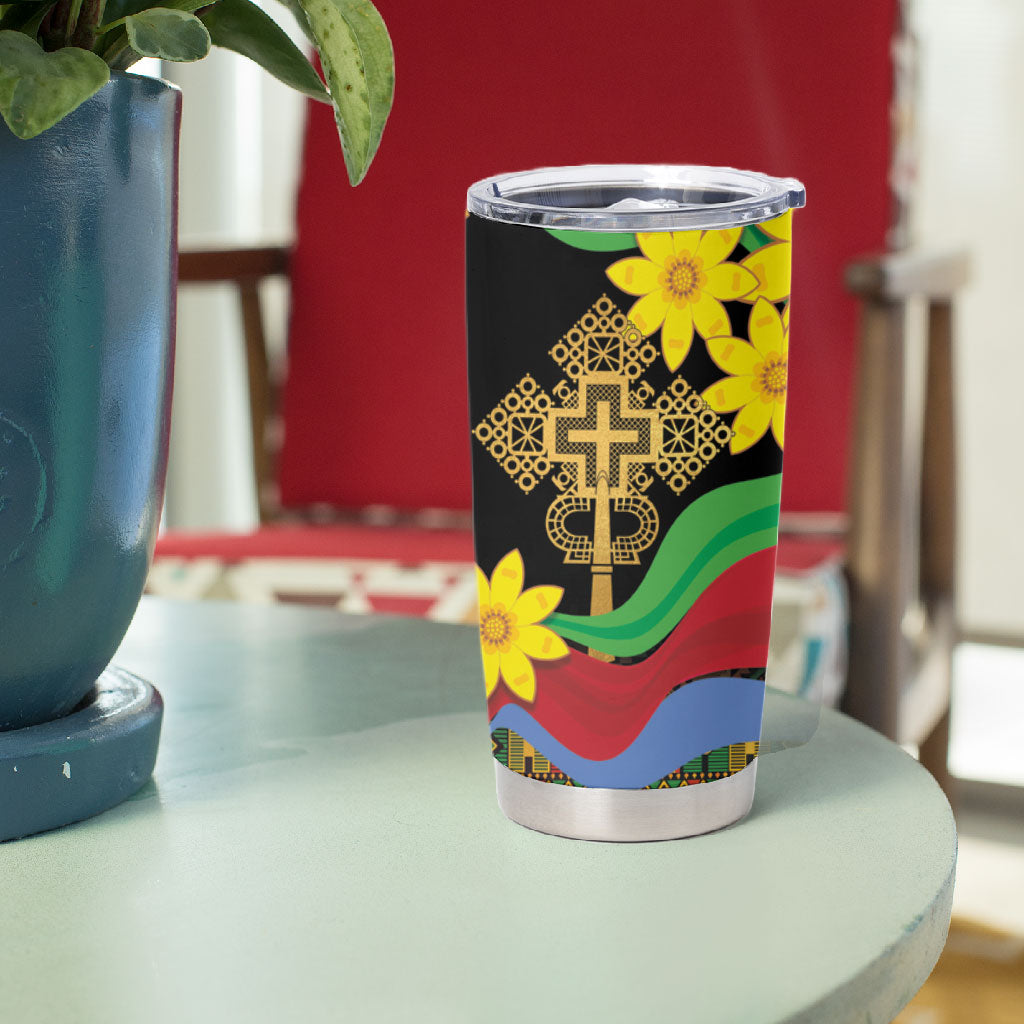 Eritrea Meskel Tumbler Cup Eritrean Tribal Meskel Daisy Flag Inspired