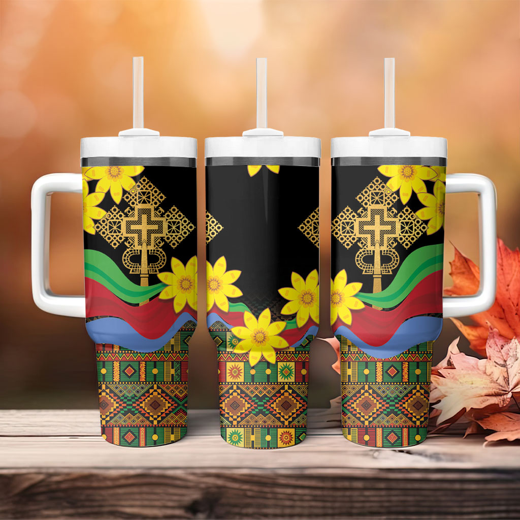 Eritrea Meskel Tumbler With Handle Eritrean Tribal Meskel Daisy Flag Inspired