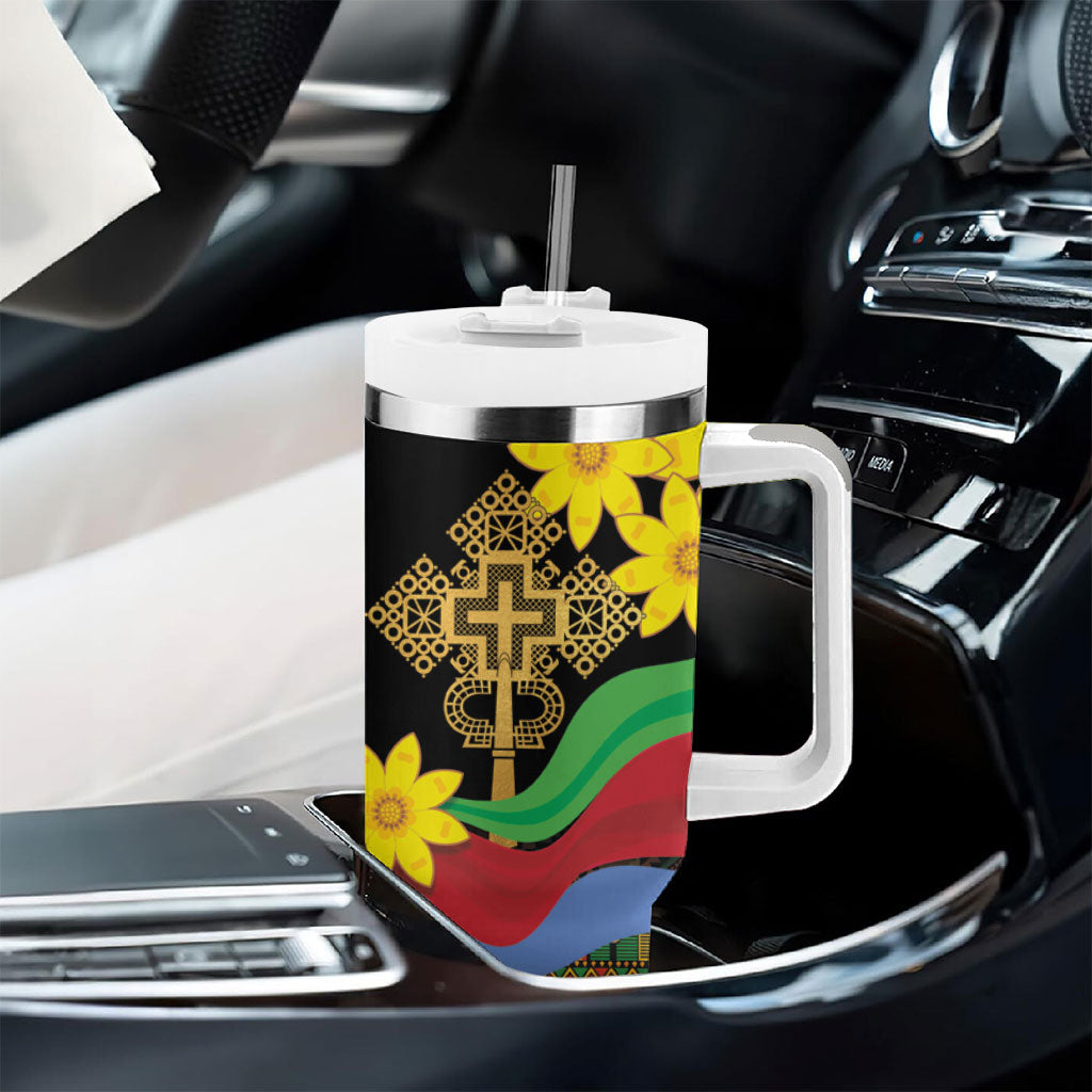 Eritrea Meskel Tumbler With Handle Eritrean Tribal Meskel Daisy Flag Inspired