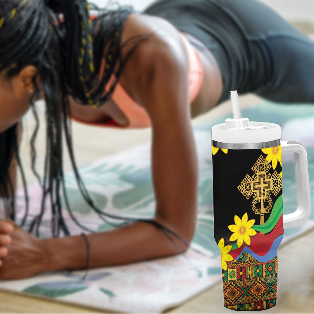 Eritrea Meskel Tumbler With Handle Eritrean Tribal Meskel Daisy Flag Inspired