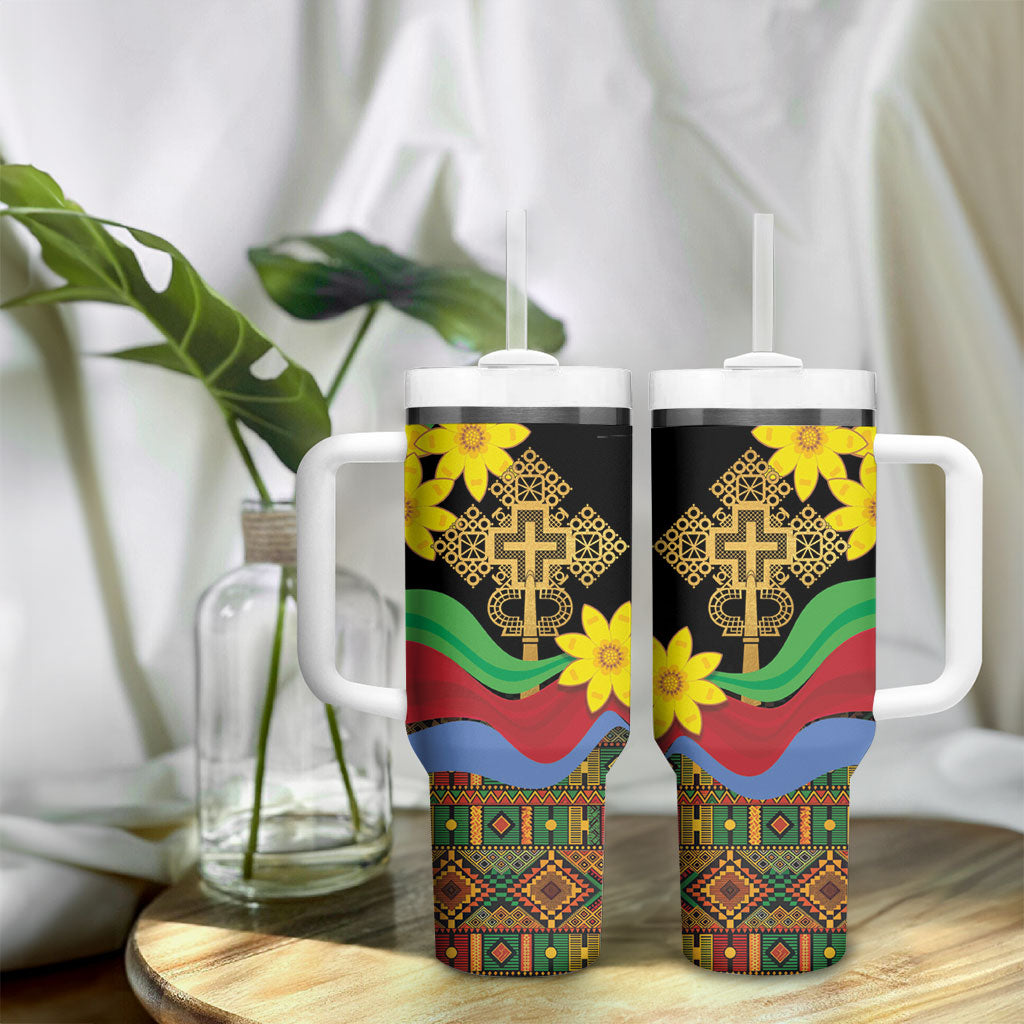 Eritrea Meskel Tumbler With Handle Eritrean Tribal Meskel Daisy Flag Inspired