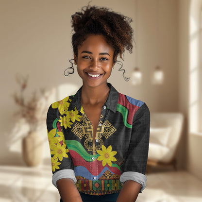Eritrea Meskel Women Casual Shirt Eritrean Tribal Meskel Daisy Flag Inspired