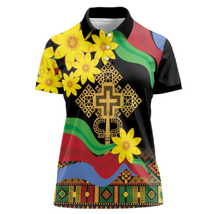 Eritrea Meskel Women Polo Shirt Eritrean Tribal Meskel Daisy Flag Inspired