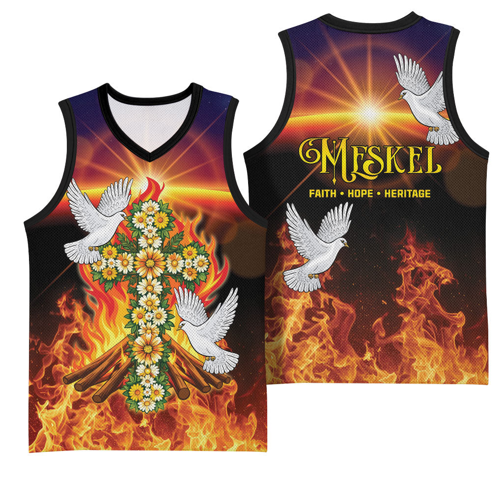 Eritrea Meskel Basketball Jersey Demera Cross Flames of Faith
