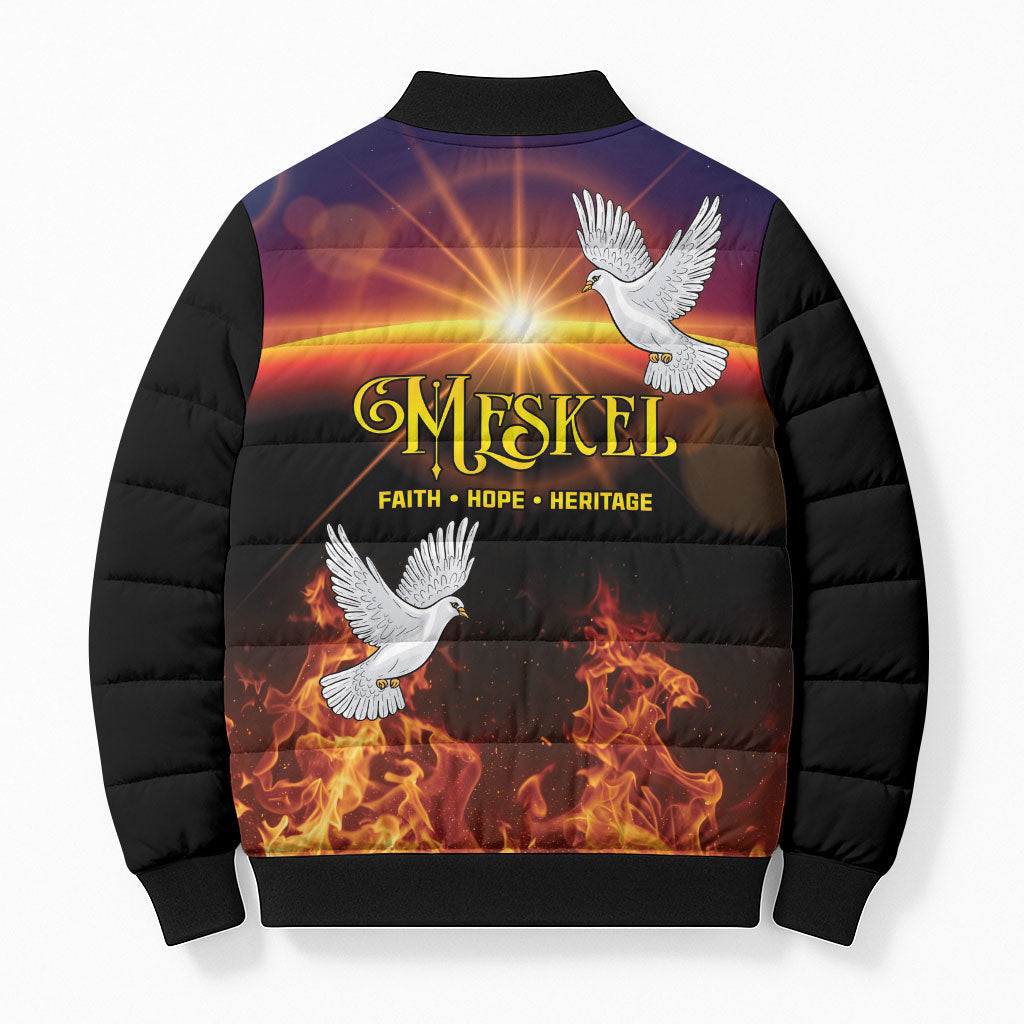 Eritrea Meskel Bomber Puffer Jacket Demera Cross Flames of Faith