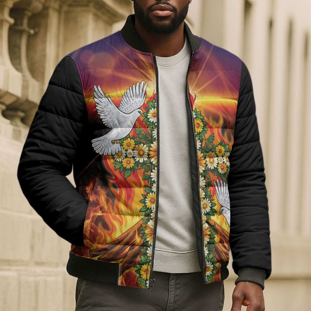 Eritrea Meskel Bomber Puffer Jacket Demera Cross Flames of Faith