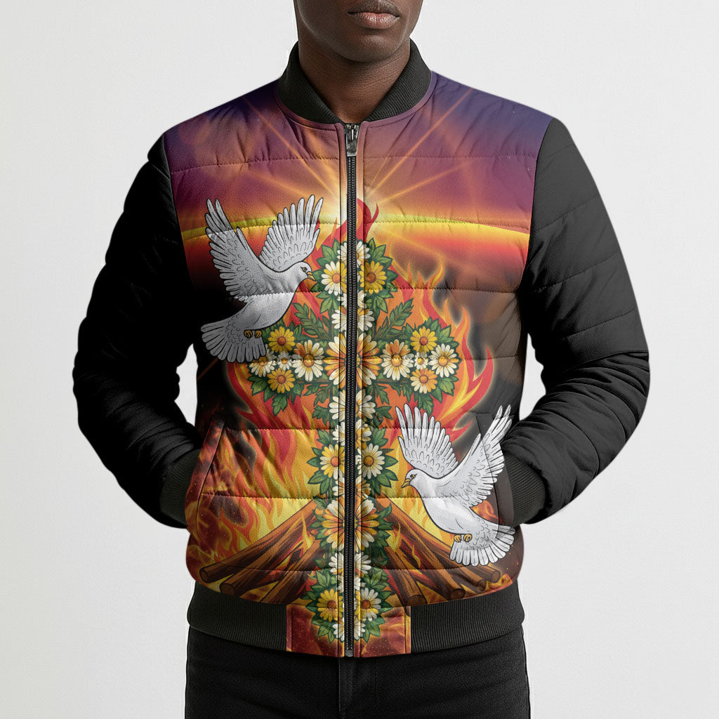 Eritrea Meskel Bomber Puffer Jacket Demera Cross Flames of Faith