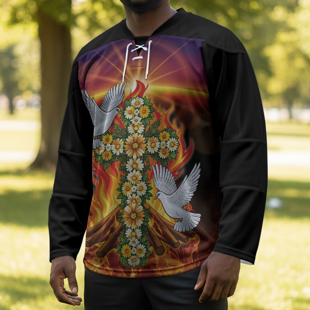 Eritrea Meskel Hockey Jersey Demera Cross Flames of Faith