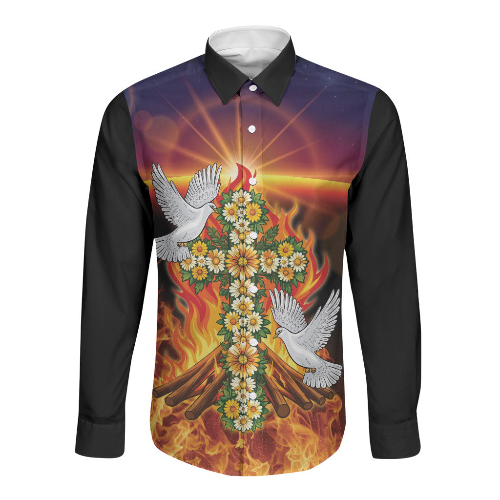 Eritrea Meskel Long Sleeve Button Shirt Demera Cross Flames of Faith