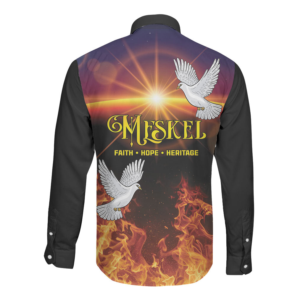 Eritrea Meskel Long Sleeve Button Shirt Demera Cross Flames of Faith
