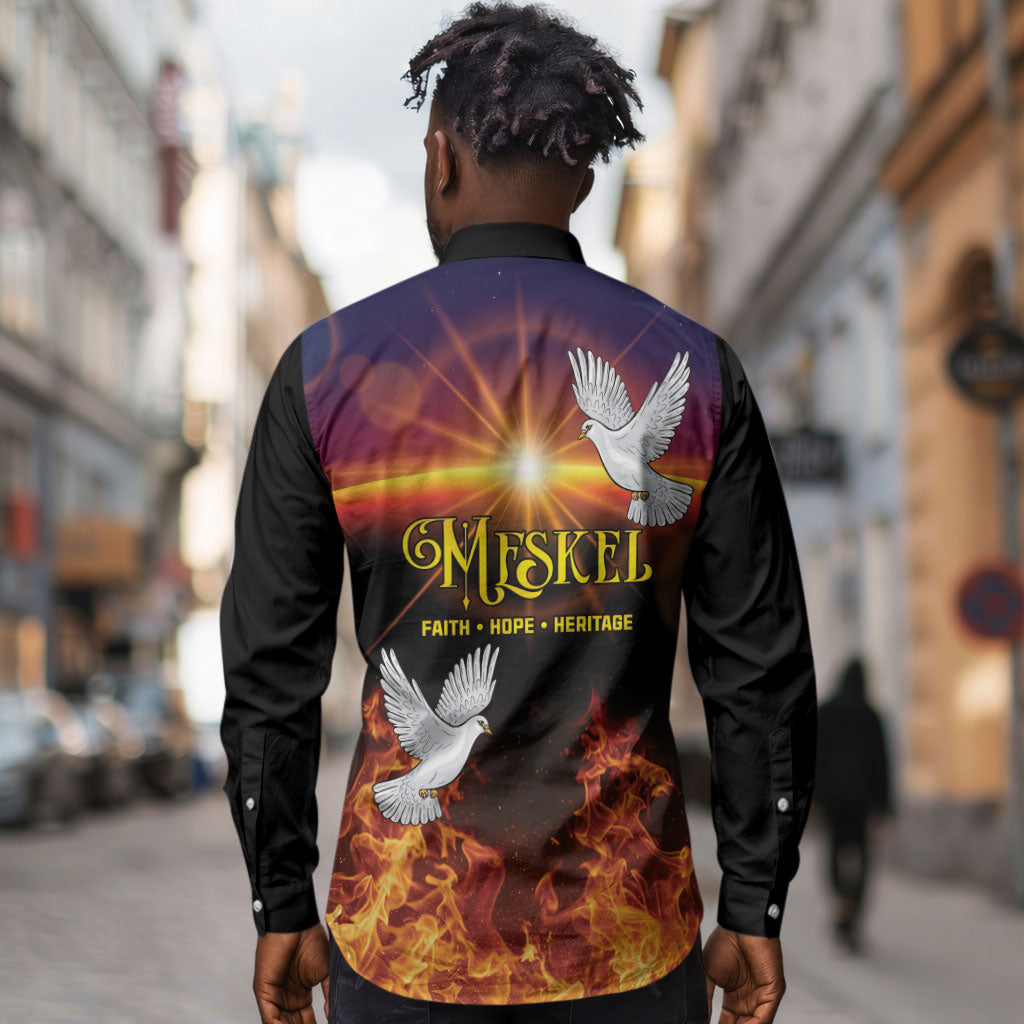 Eritrea Meskel Long Sleeve Button Shirt Demera Cross Flames of Faith