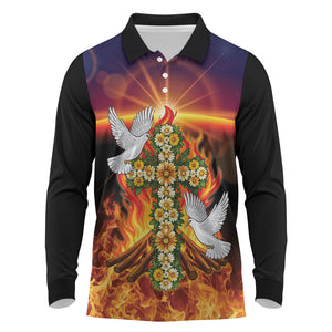 Eritrea Meskel Long Sleeve Polo Shirt Demera Cross Flames of Faith