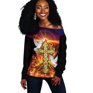 Eritrea Meskel Off Shoulder Sweater Demera Cross Flames of Faith