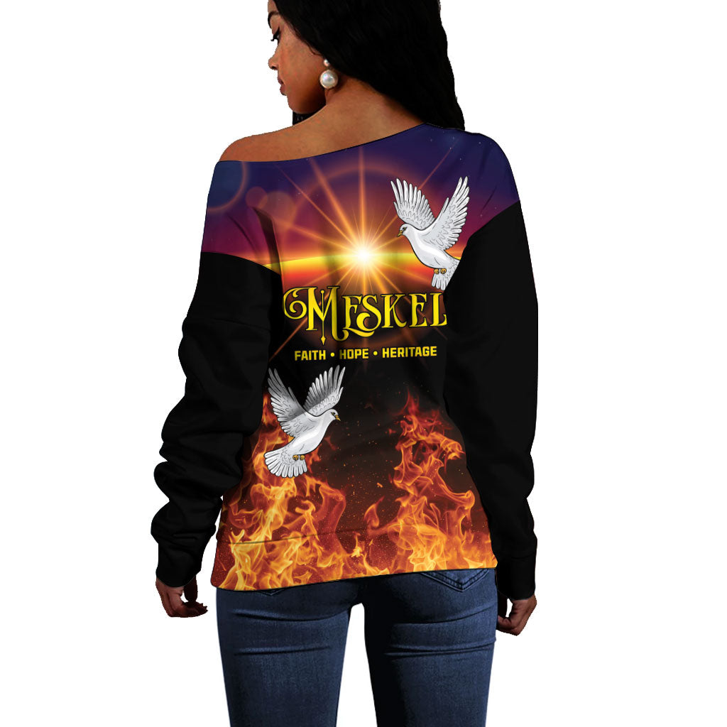 Eritrea Meskel Off Shoulder Sweater Demera Cross Flames of Faith