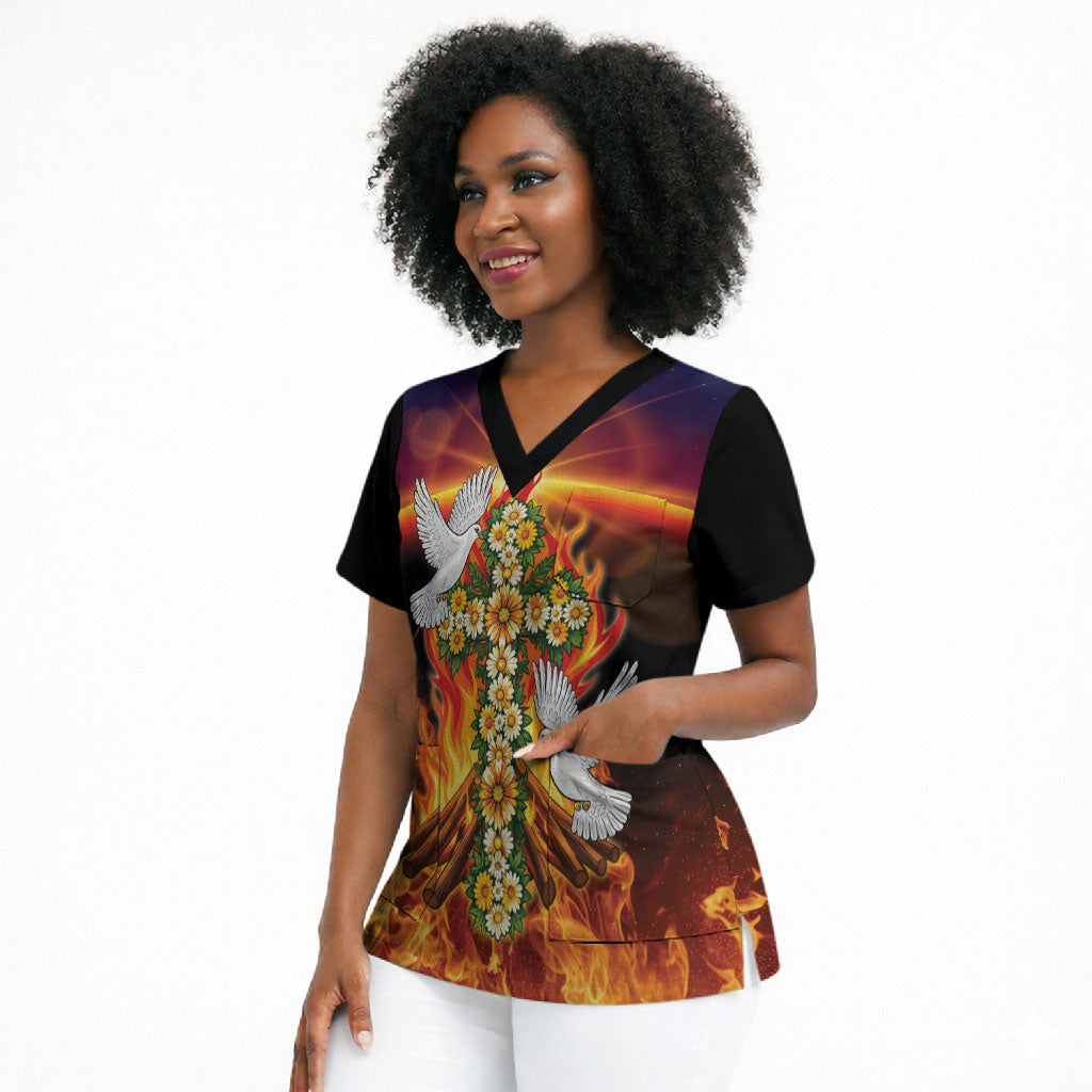 Eritrea Meskel Scrub Top Demera Cross Flames of Faith