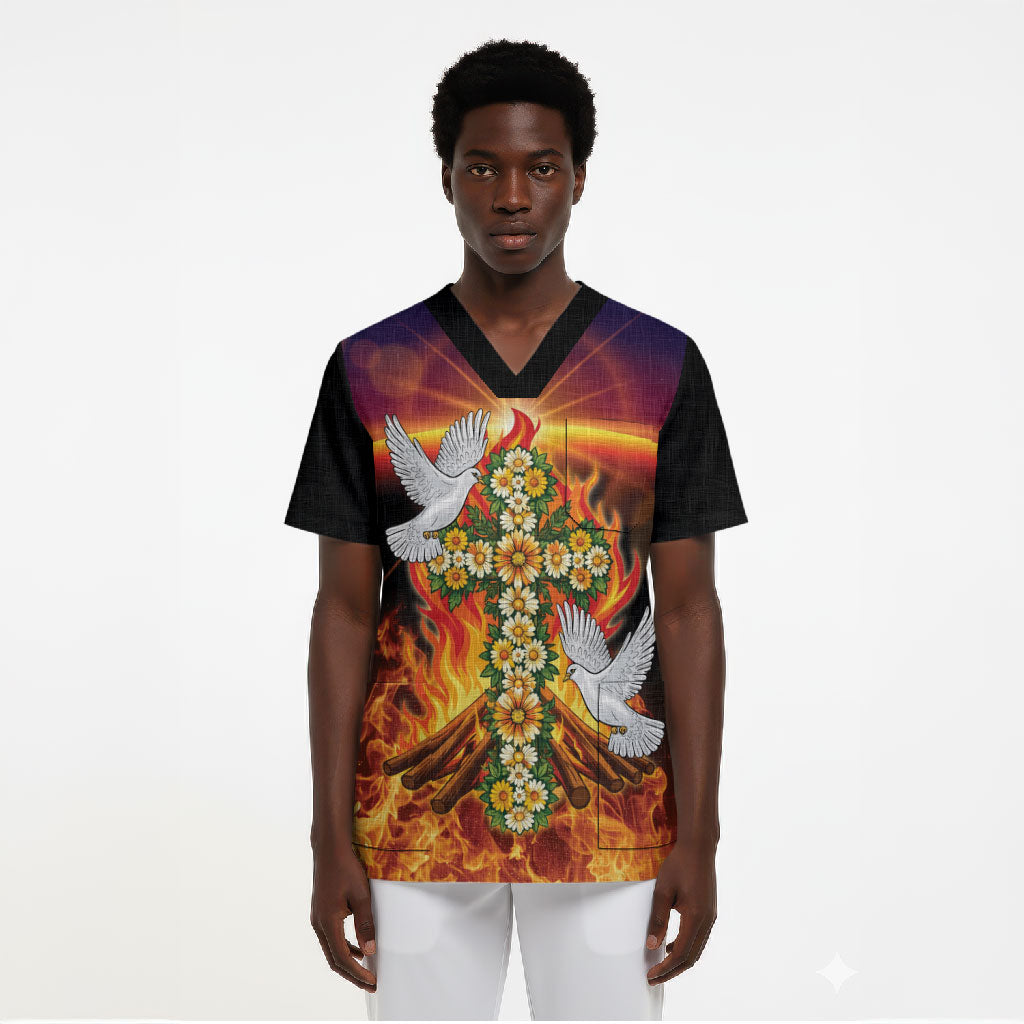 Eritrea Meskel Scrub Top Demera Cross Flames of Faith